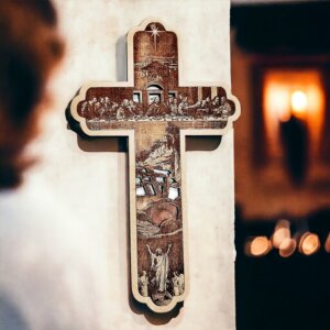 Engraved Jesus Christ Story on Wooden Cross for Christmas De...