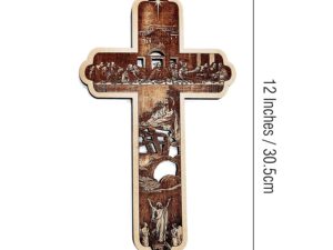 Engraved Jesus Christ Story on Wooden Cross for Christmas Decorations ( 30.5 x 17.8 cm )