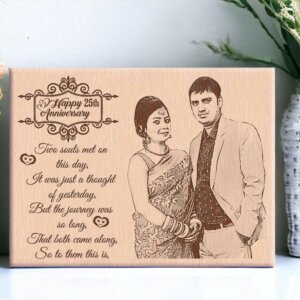 Personalized Wooden Engraved Photo Frame for 25th Wedding Anniversary