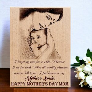 Wooden Happy Mothers Day Customized Engraved Photo Plaque for Mom (10×8 Inches)