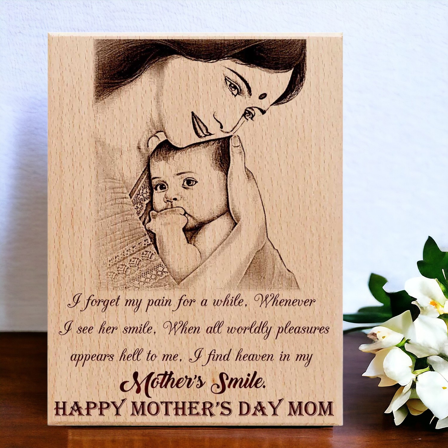 Wooden Happy Mothers Day Customized Engraved Photo Plaque for Mom (10×8 ...
