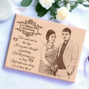 Personalized Wooden Engraved Photo Frame for 25th Wedding Anniversary