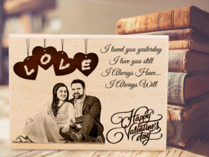 Personalized Wooden Engraved Photo Plaque Valentine Gift for Couples (8×6 inches)