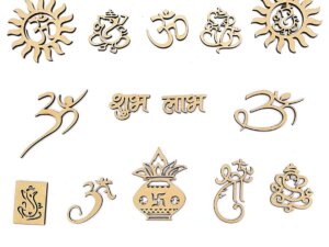 DIY Craft and Art Material Wood Laser Cut Symbols for Diwali  (Set of 21, Brown)