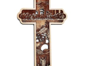 Engraved Jesus Christ Story on Wooden Cross for Christmas Decorations ( 30.5 x 17.8 cm )