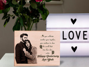 Anniversary Personalized Engraved Rectangular Wooden Photo Plaque (5 x 4 inches)