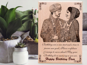 Happy Birthday Dear’ Personalized Engraved Rectangular Wooden Photo Plaque (9 x 7 inches, Brown)