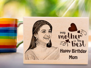 Wooden Happy Mother Day Customized Engraved Photo Plaque Gift for Mom (6×4 Inches)