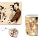Birthday Combo of Personalized Engraved Frame and Coffee Mug and Text Keychain ( Wood: 5x4in, Mug : 325 ml)