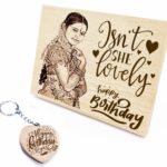 Combo Personalised Engraved Wooden Photo Plaque and Heart Shaped Wood Keychain for Birthday (13x9.5cm, 5 cms)