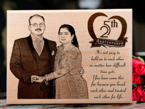 Happy 25th Wedding Anniversary Wooden Photo Frame Gift for Couple (10×8-inch)