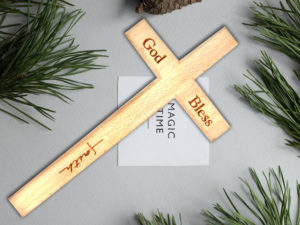 Wooden Engraved Faith Cross for Christmas Decoration ( 8×4 in)