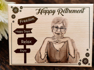 Personalized Engraved Photo Frame Happy Retirement Gift for Him or Her (9 X 12 inches,Wood)