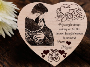 Personalized Heart Shaped Wooden Engraved Photo Thank You Gift for Husband (5 x 6 inches)