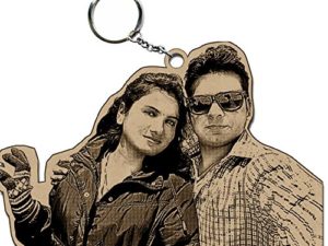 Personalized Wooden Engraved Photo Keyring for Couples ( 2×2 in )