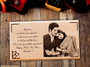 Happy New Year Gift Ideas Engraved Photo Plaque Gift for Couples (7 X 4 Inches,Wood)