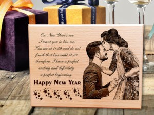 New Year Personalized Engraved Photo Plaque Gift for Wife and Husband (7×5 inches, Wood)