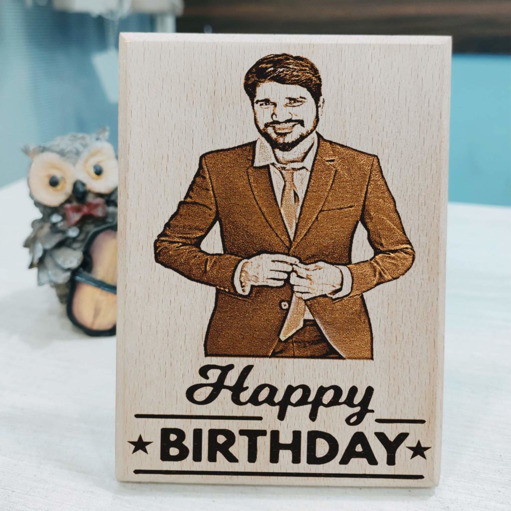Personalized Engraved Wooden Birthday Gift Photo Plaque for Him or Her (12 x 9 inches