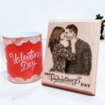 Vday Combo of Personalized Engraved Wood Photo Frame with Printed Mug for Wife or Couples