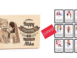 Valentines Combo of Personalized Engraved Wood Photo Frame w...