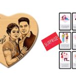 Valentine Combo of Personalized Engraved Photo Frame and 9 Love Cards for Husband (Wood- 5x6 in)