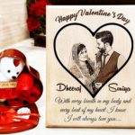 Valentine Gift Combo of Engraved Photo Frame and Heart Shape Box with Red Rose Flowers and Teddy for Special Couple