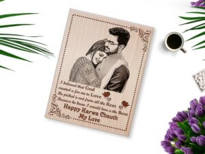 Custom Engraved Photo Frame Karwachauth Gift For Beautiful Wife