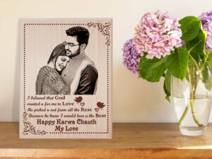 Custom Engraved Photo Frame Karwachauth Gift For Beautiful Wife