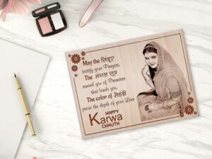 Personalized Engraved Wood Photo Frame Gift for Karwachauth