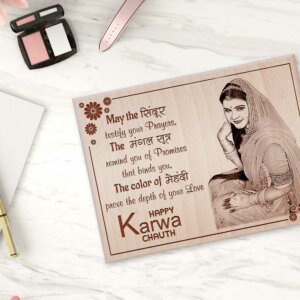 Personalized Engraved Wood Photo Frame Gift for Karwachauth