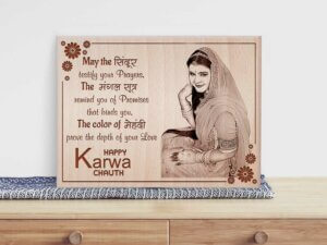 Personalized Engraved Wood Photo Frame Gift for Karwachauth