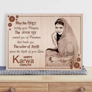 Personalized Engraved Wood Photo Frame Gift for Karwachauth