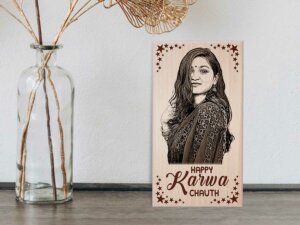 Karwachauth Personalized Engraved Wooden Photo Frame Gift For Lovely Wife