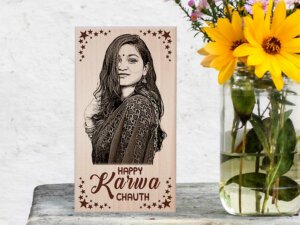 Karwachauth Personalized Engraved Wooden Photo Frame Gift For Lovely Wife