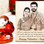 Valentine Unique Gift Combo of Custom Photo Frame and Teddy Box for Married Couple