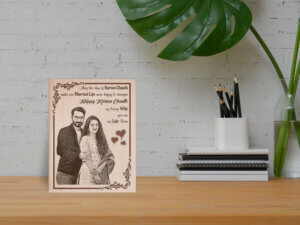 Customized Engraved Wooden Photo Frame Karwachauth Gift for Dearest Wife
