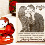 Valentine's Day Combo Gift of Custom Wooden Frame and Heart Shape Box with Red Rose Flowers and Teddy for Him or Her