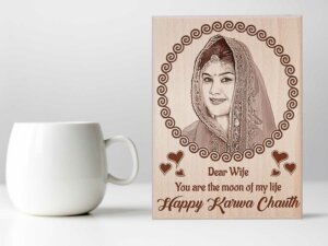 Personalized Engraved Wooden Photo Frame Karwachauth Gift For Wife
