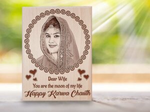 Personalized Engraved Wooden Photo Frame Karwachauth Gift For Wife