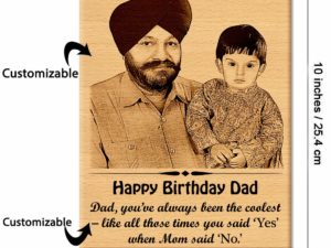 Unique Engraved Wooden Photo Frame with Text Engraving Happy Birthday Dad