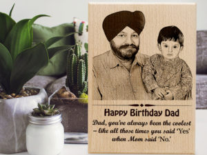 Unique Engraved Wooden Photo Frame with Text Engraving Happy Birthday Dad