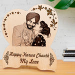Personalized Engraved Wood Photo Frame Karwachauth Gift For Beloved Wife