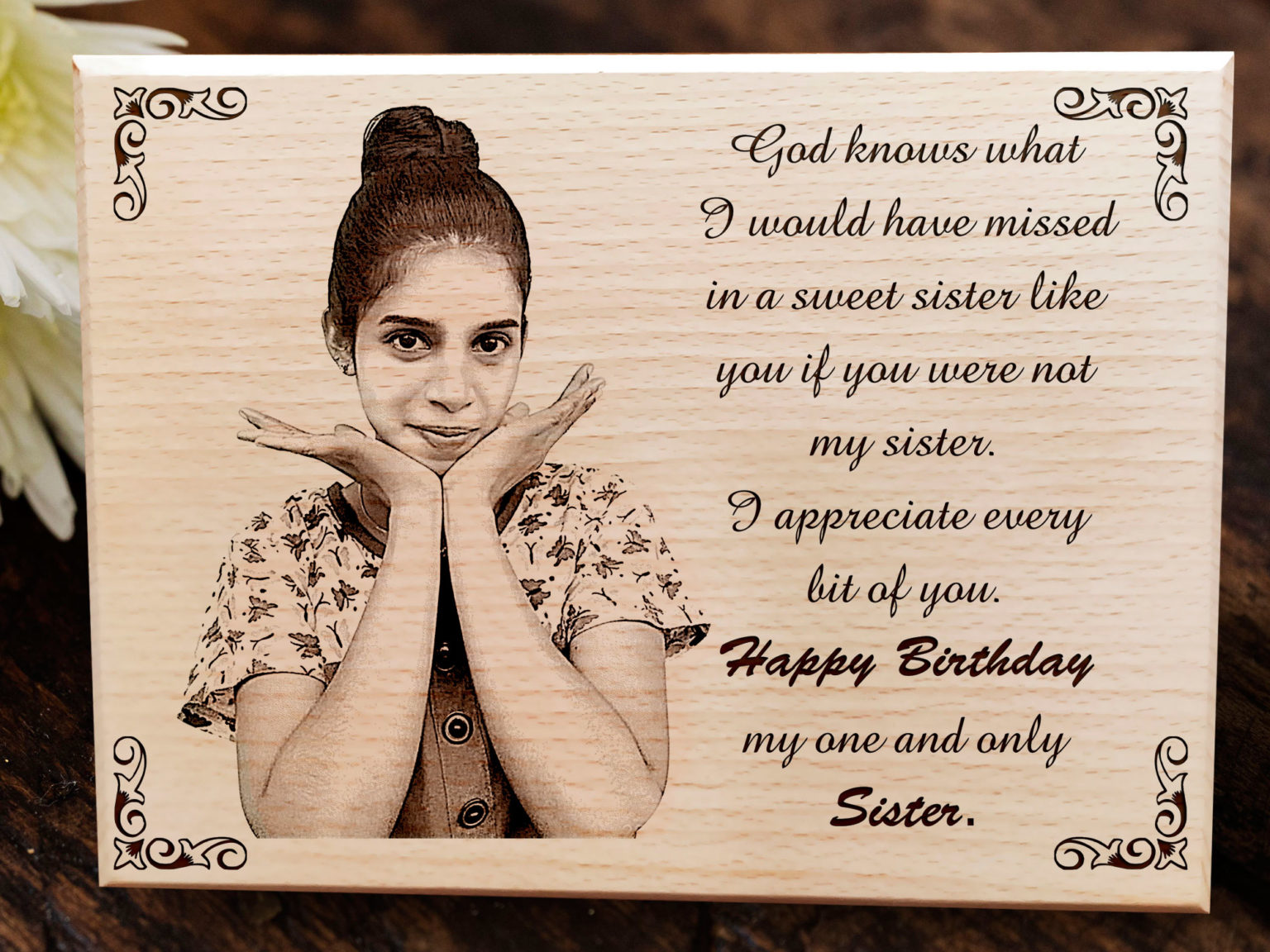 Personalized Engraved Wooden Photo Frame for Sister on her Birthday