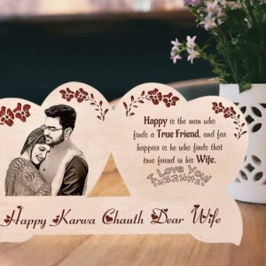 Karwachauth Engraved Wooden Photo Frame Gift for Sweetheart Wife