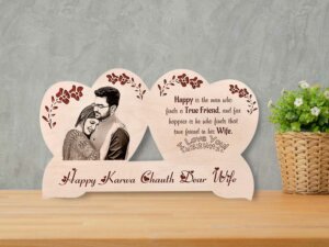 Karwachauth Engraved Wooden Photo Frame Gift for Sweetheart Wife