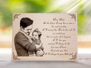 Father’s Day Customized Engraved Wooden Frame Daughter’s Letter for Dad