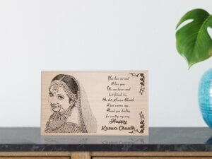 Personalized Karwachauth Engraved Wood Photo Frame Gift for Wife