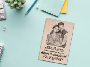 Personalized Gift For Karwachauth Engraved Wood Photo Frame for Wife