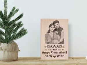 Personalized Gift For Karwachauth Engraved Wood Photo Frame for Wife