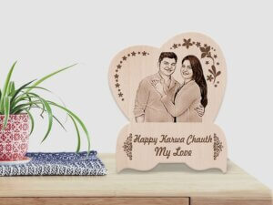Personalized Engraved Wood Photo Frame Karwachauth Gift For Beloved Wife